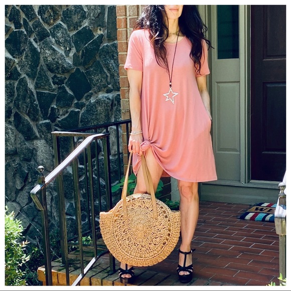 CHIC ROSE T-SHIRT SIDE POCKET SWING DRESS - Picture 9 of 10